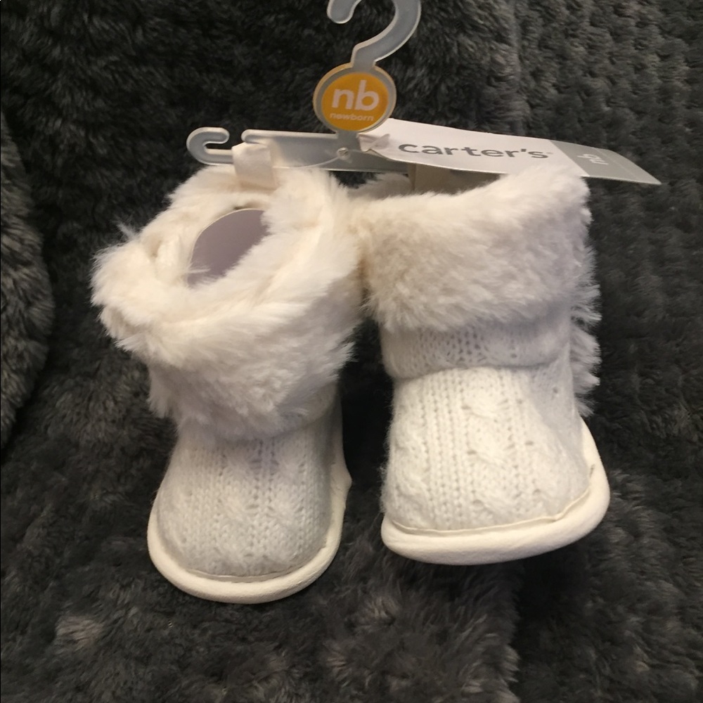 Carters newborn white fuzzy, sweater boots. NWT